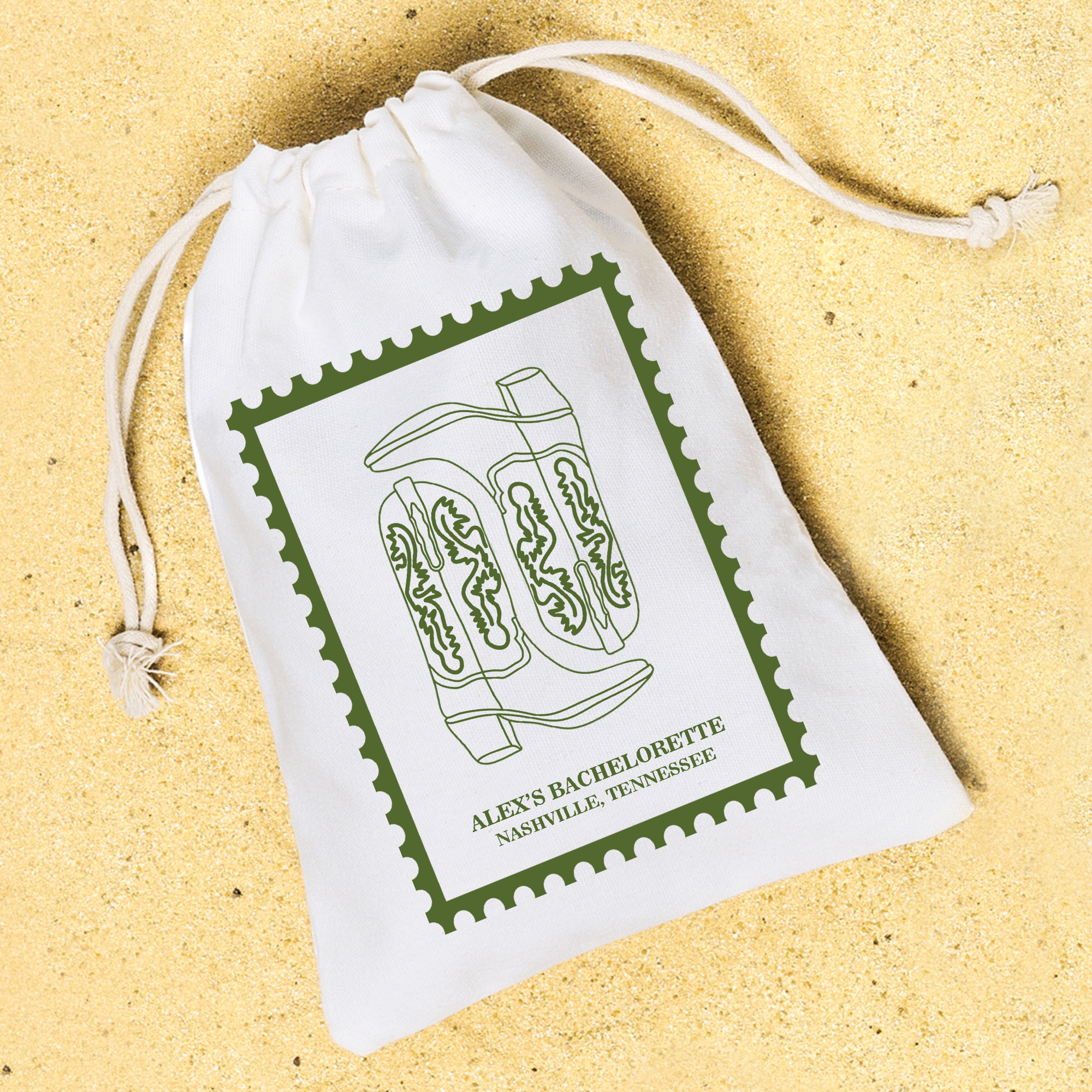 Western Bachelorette recovery kit—disco cowgirl bach trip party favor bag.