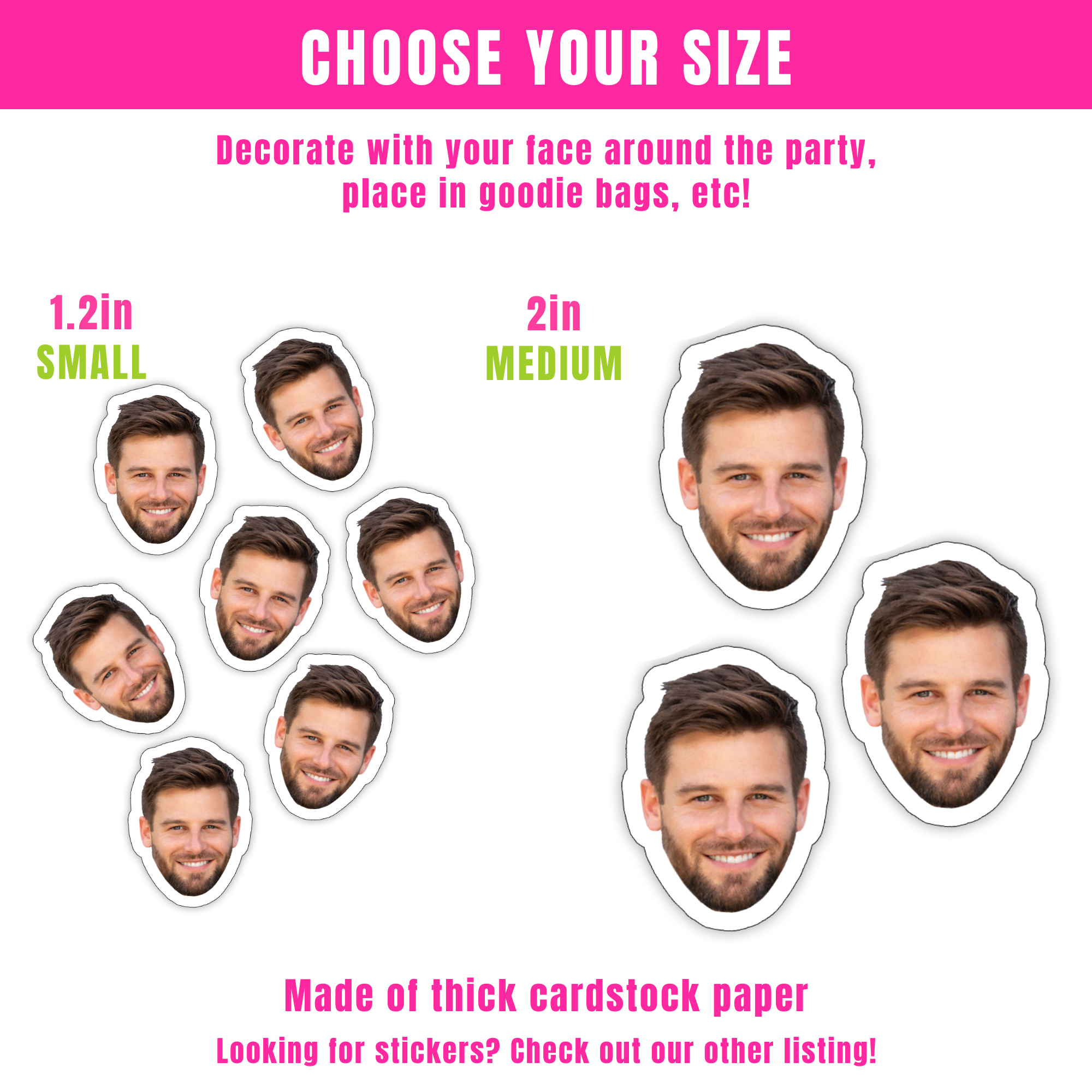 Face Stickers Confetti Party Decor Bachelorette Birthday Party Children Bday Decor Gifts for Kids Custom Pet Dog Coworker Funny Mini Face