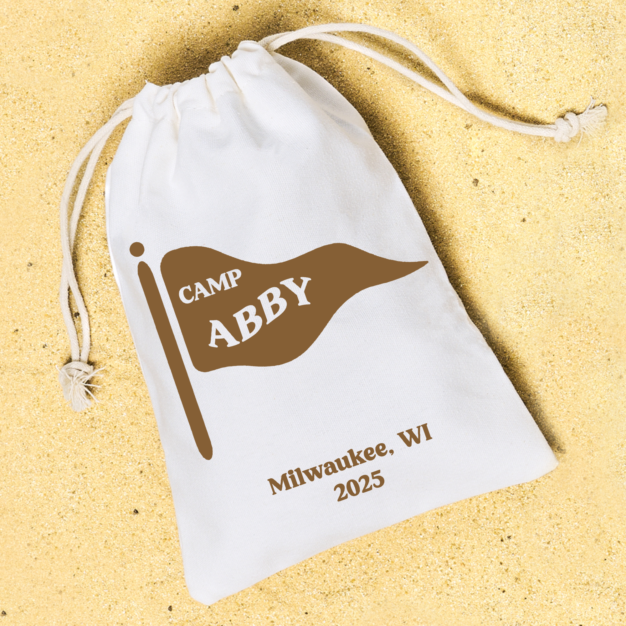 Flag Camp Bach party hangover kit – custom 6x8 cotton canvas party favor bags. Perfect for bachelorette trips, customize with your name & party location