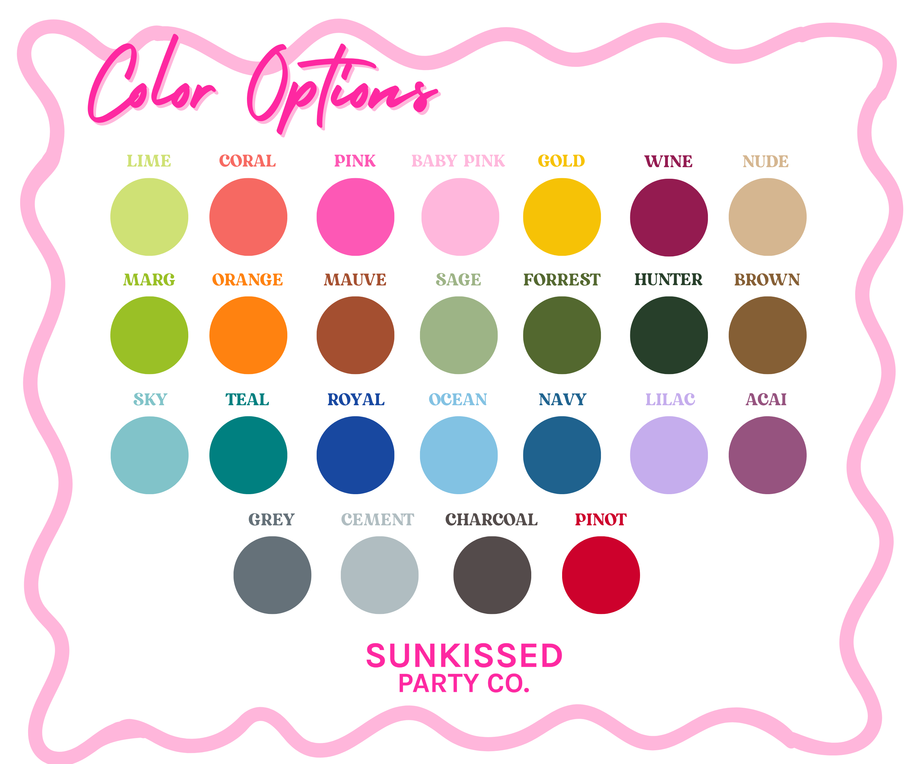 Color Chart for personalized bachelorette party favor bags! 