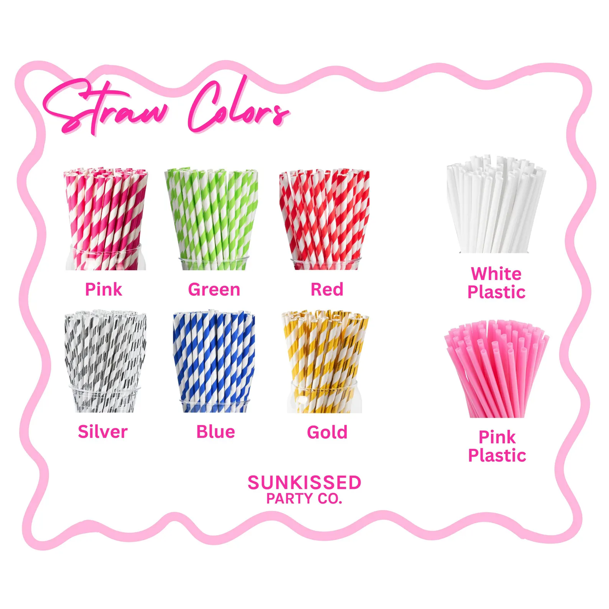 Personalized face paper and plastic straws, striped or solid, perfect for custom party tableware, cocktail decor, and fun, celebration-ready party decorations.