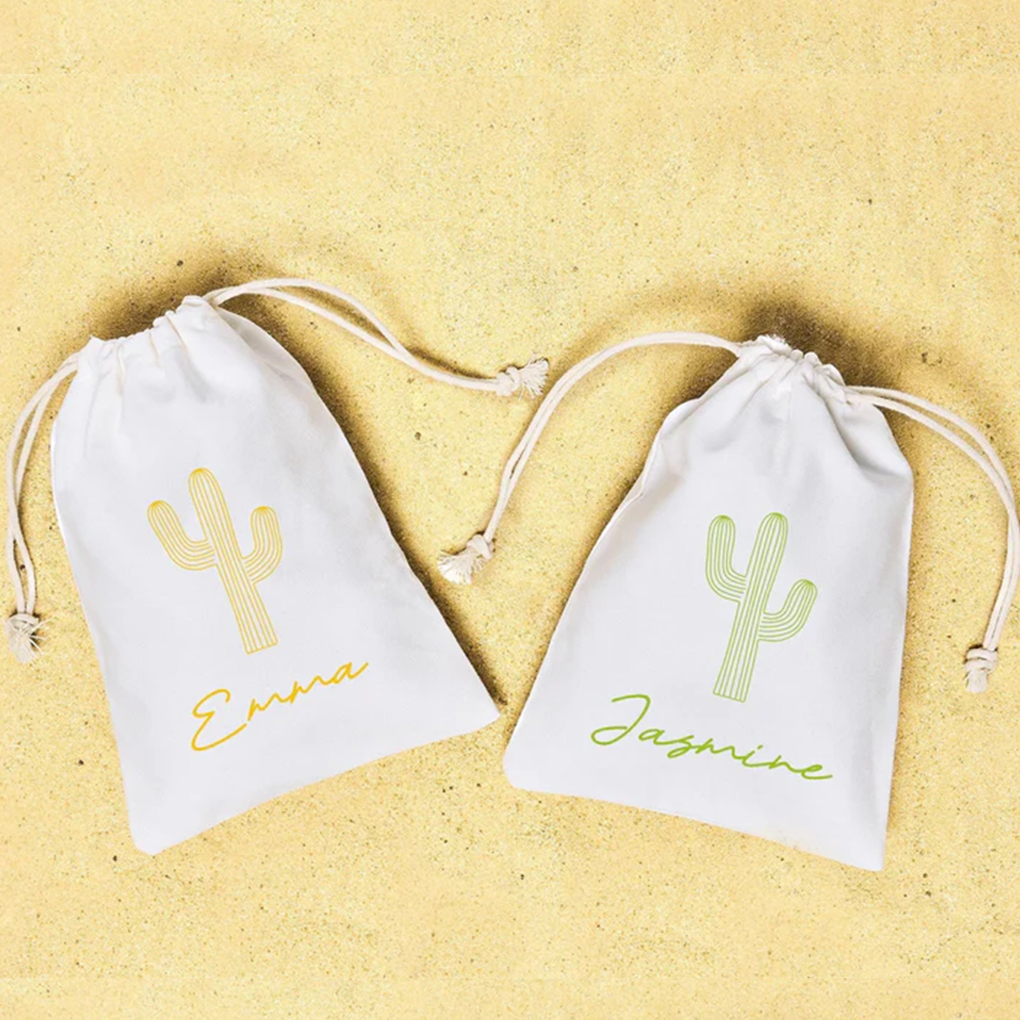 Custom cactus hangover kit. A premium drawstring bag with a personalized name design. Perfect for a birthday or bachelorette party in scottsdale. Themes can include: western, final fiesta, last rodeo, dessert inspired