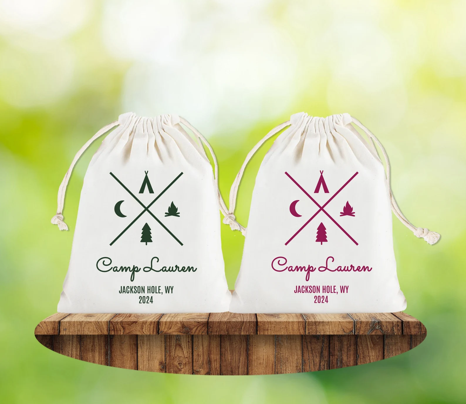Camp Bachelorette hangover kit drawstring bag – party favor for happy campers, hiking and lake cabin crew, camping recovery gift inspired by nature and the woods