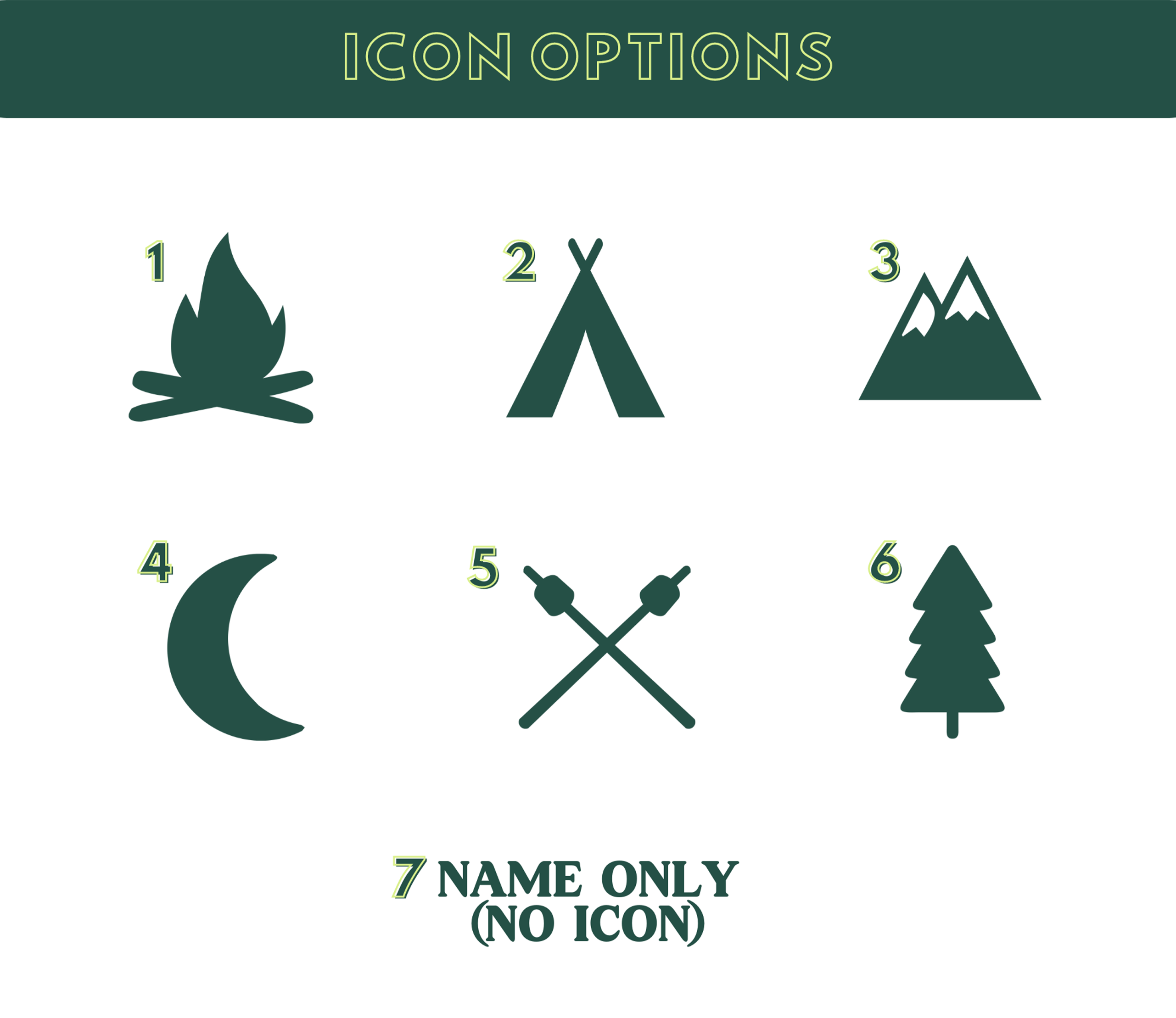 Custom camp-themed party drinkware personalized with names and icons— forest, mountains, tent, moon, fire, or marshmallows design options for bachelorette and birthday party favors.