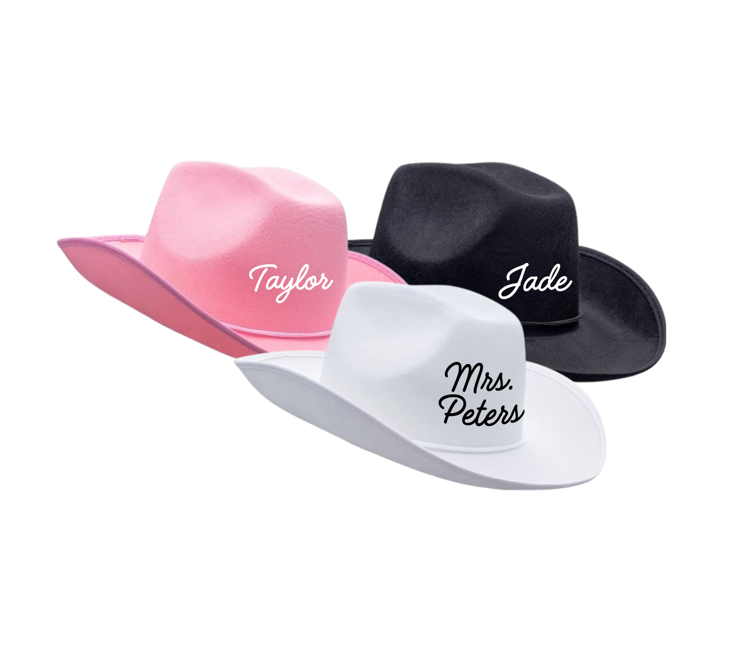 Custom felt cowgirl hat bridesmaid party favors for bachelorette party accessories, Western birthday celebrations, and bridal party outfits.
