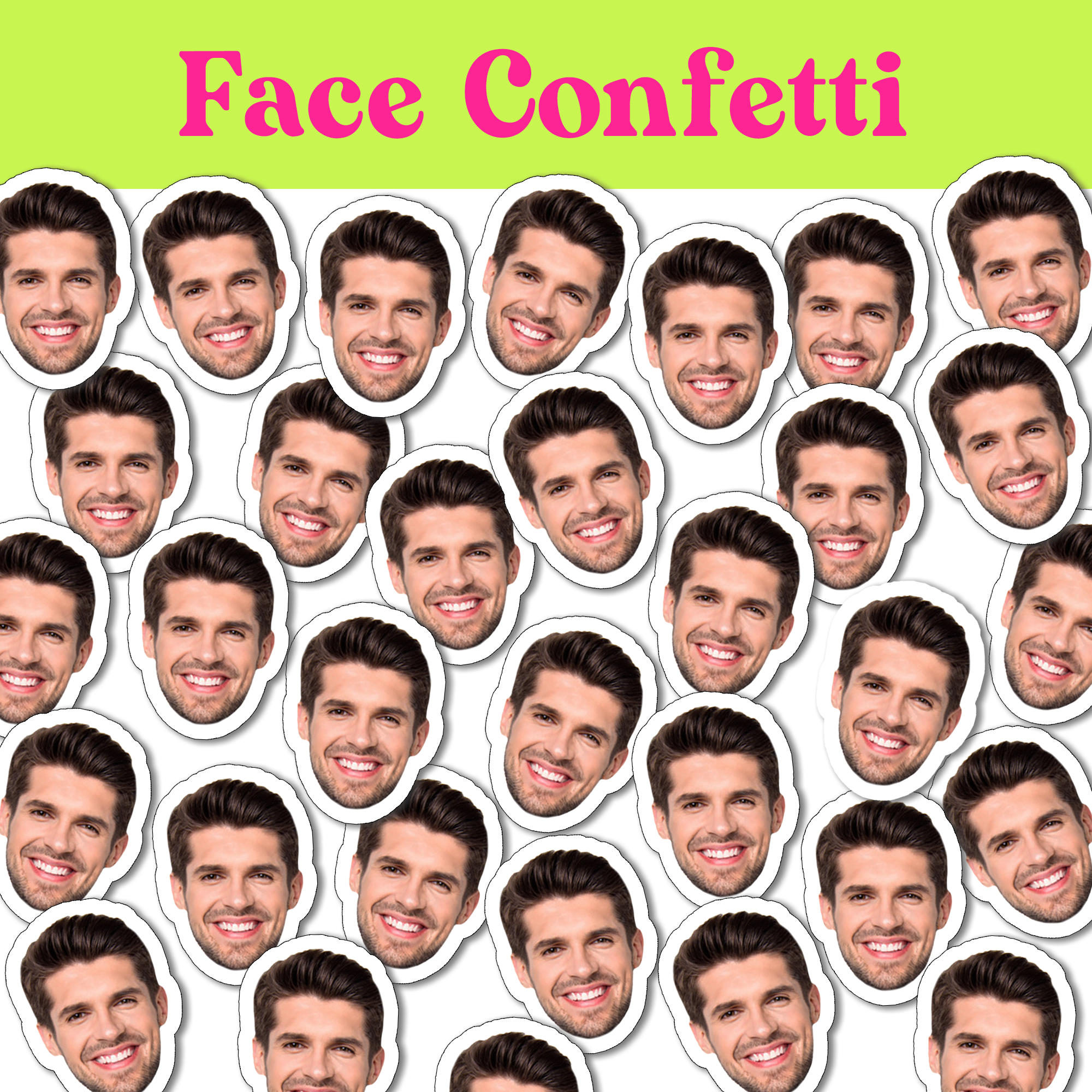 Custom mini face confetti – fun party decor for bachelorette parties, birthdays, kids’ celebrations, coworkers, or pets. 