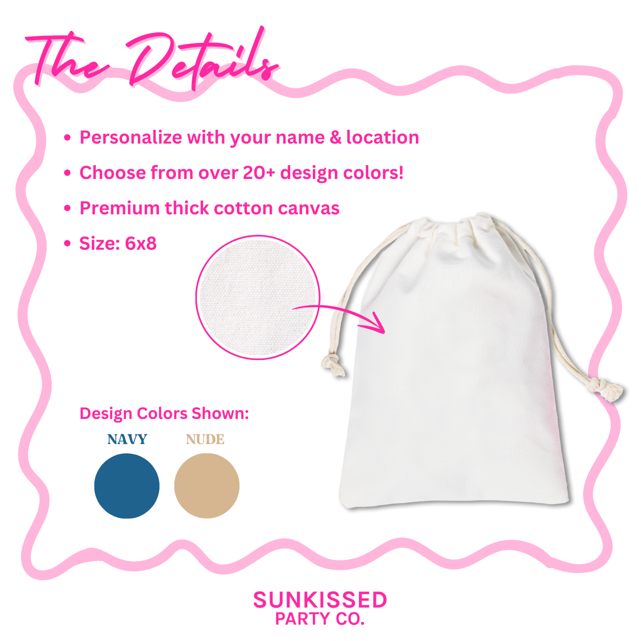 Reusable Bachelorette party favor bags with 10+ design choices and  20 design color options. 