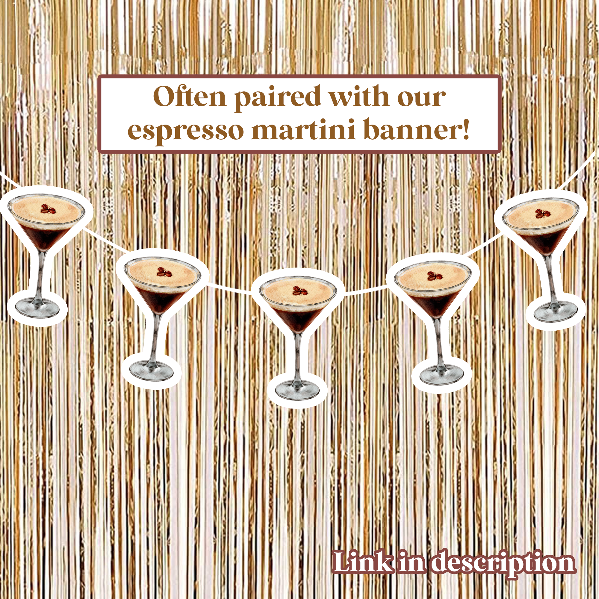 Custom Espresso Martini banner perfect for a Tini Bit Older themed birthday or bachelorette celebration. Garland wall decor and birthday party supplies.