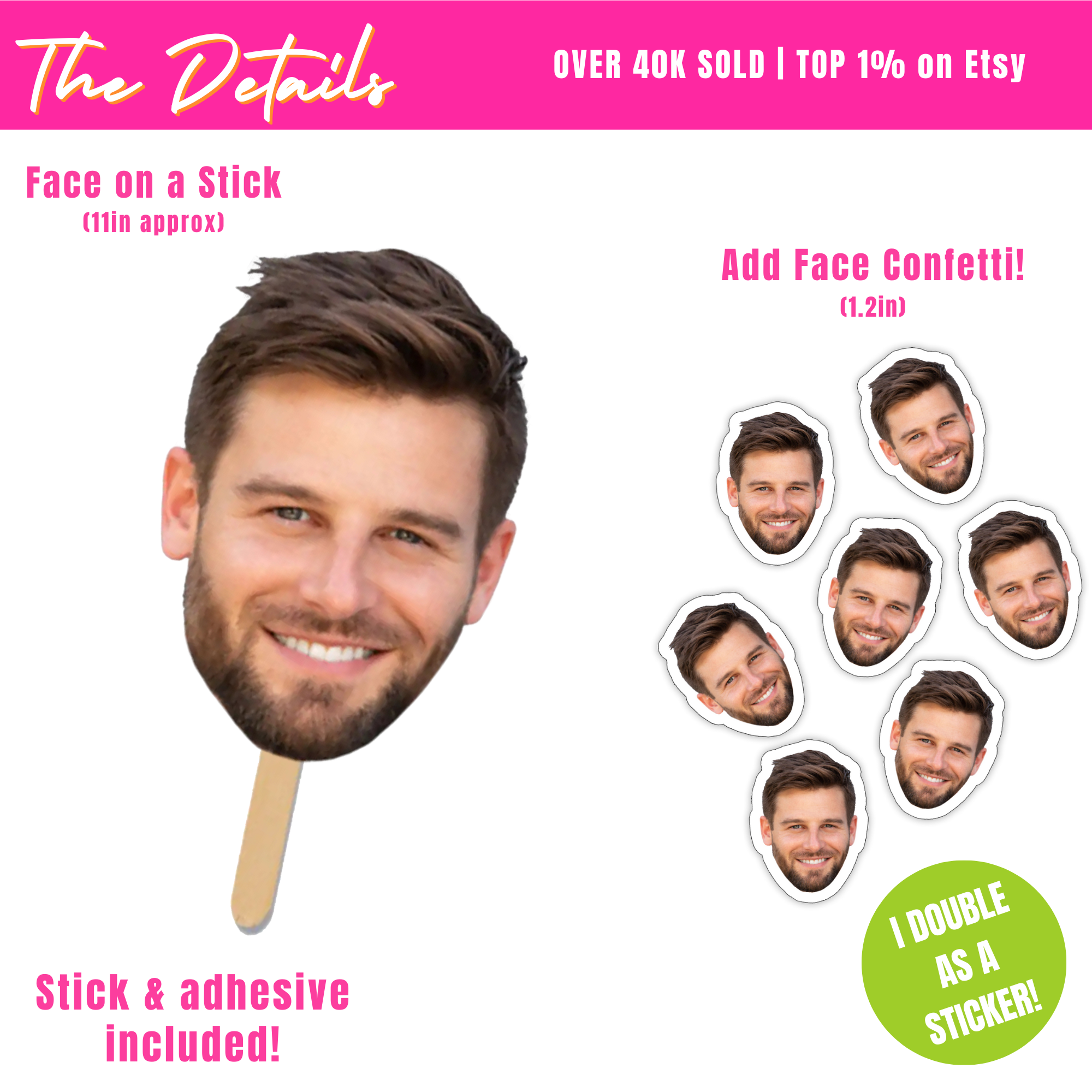 Stick Face Custom Face on a Stick | Big Head Cutout Face Fan, Bachelorette ...