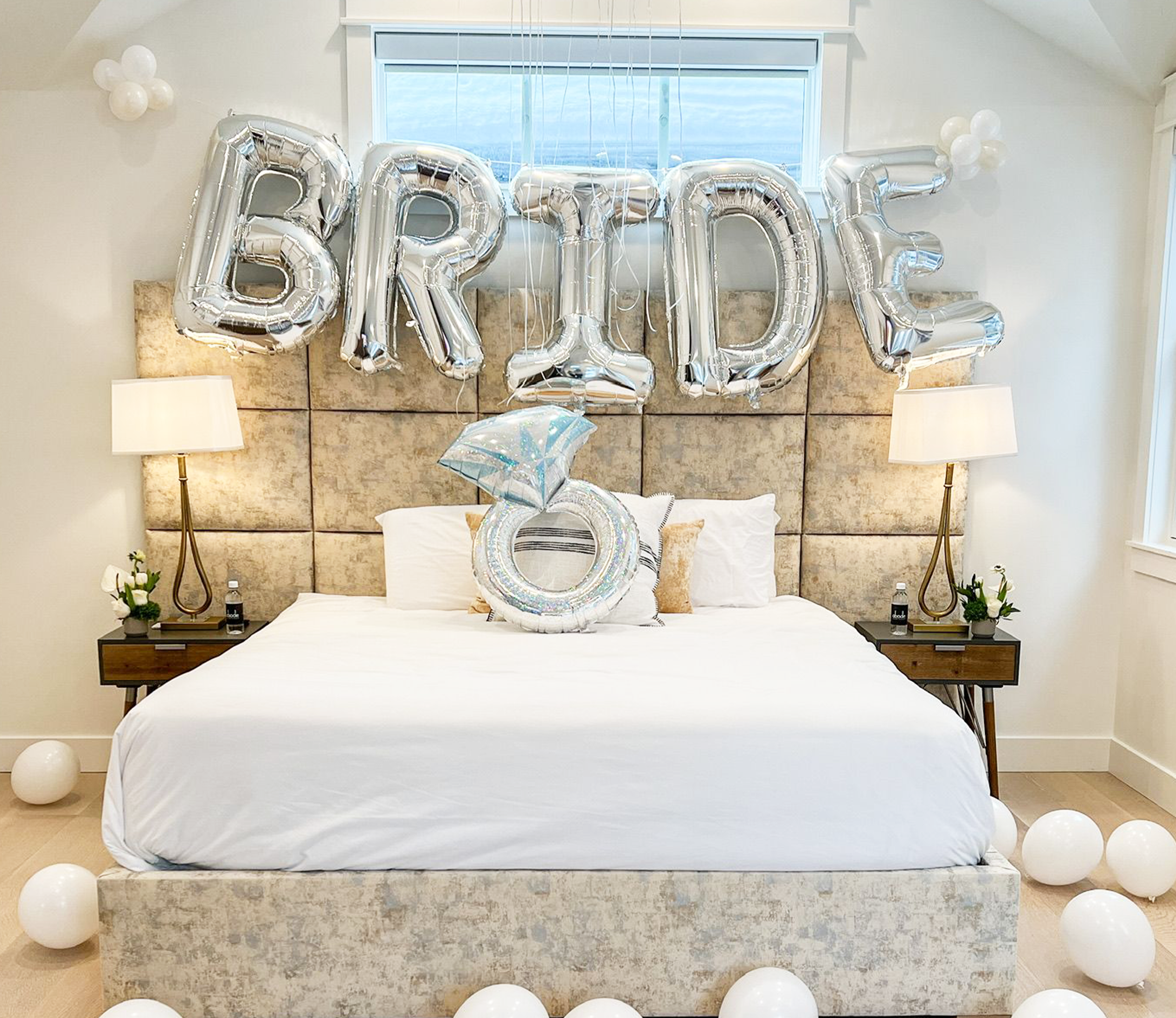 40-inch silver metallic Bride balloon—jumbo bachelorette party and engagement decoration, perfect for wall displays and bride-to-be photos