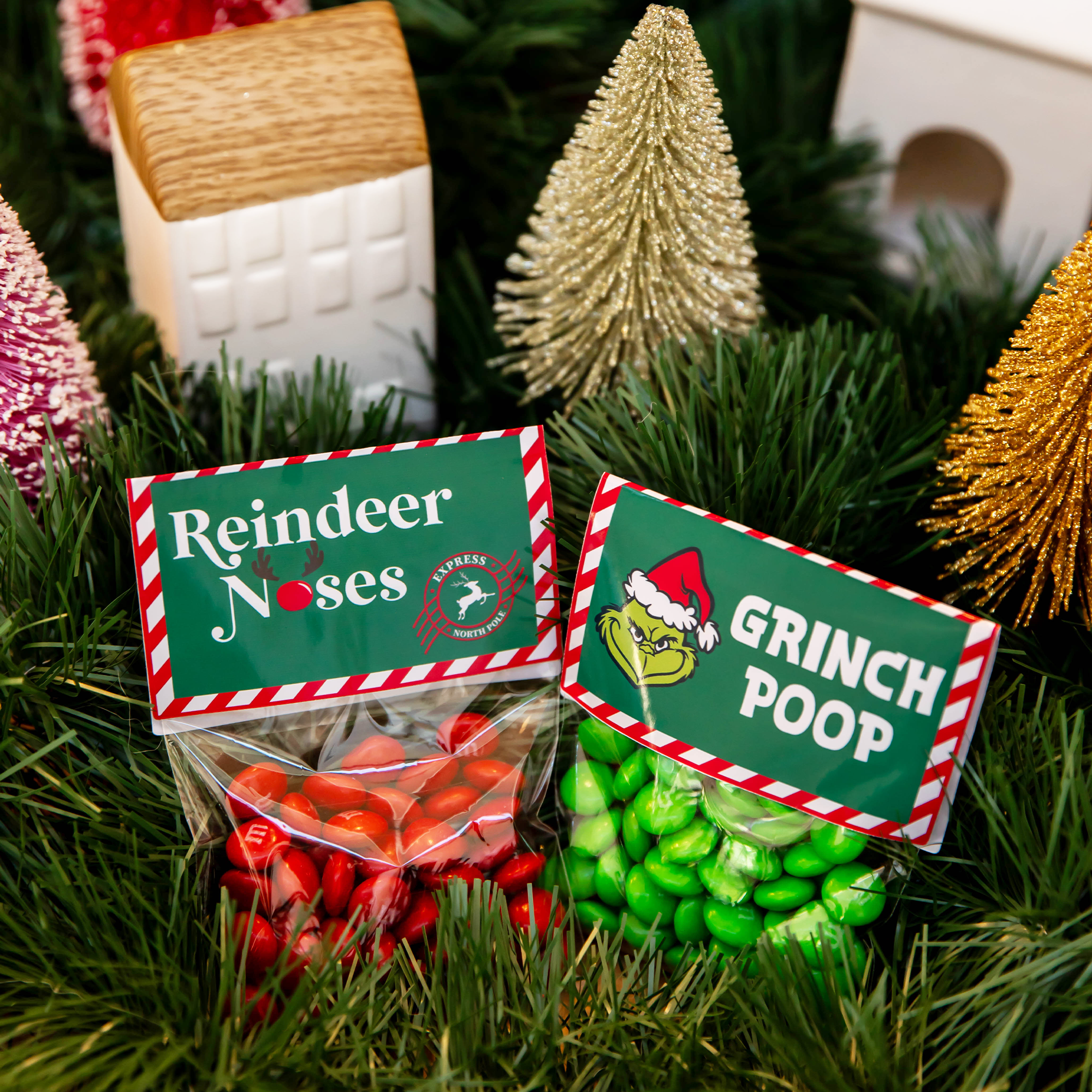 Funny Candy Grinch Poop and Reindeer Noses stocking stuffer—holiday gag gift for kids!