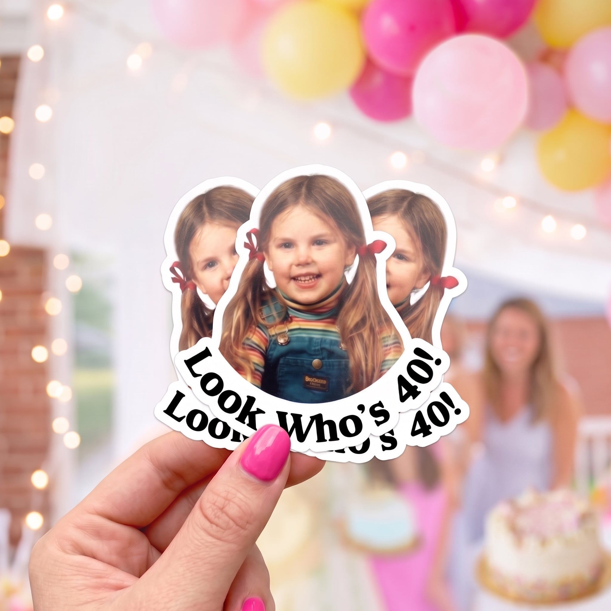 Look Who's 40! Custom face stickers for birthday party custom text and easy DIY party favors