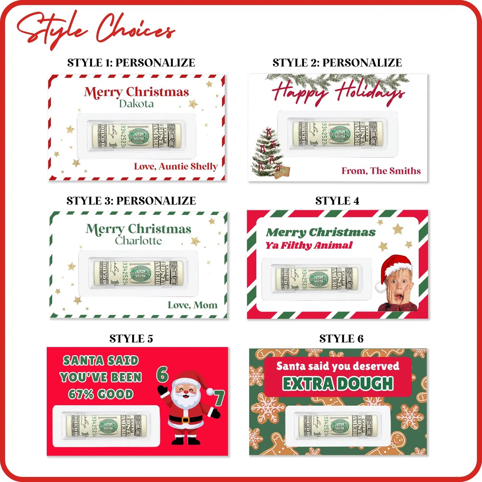 Custom name Christmas money card holder – festive stocking stuffer and DIY cash gift for daughters, kids, or grandchildren.