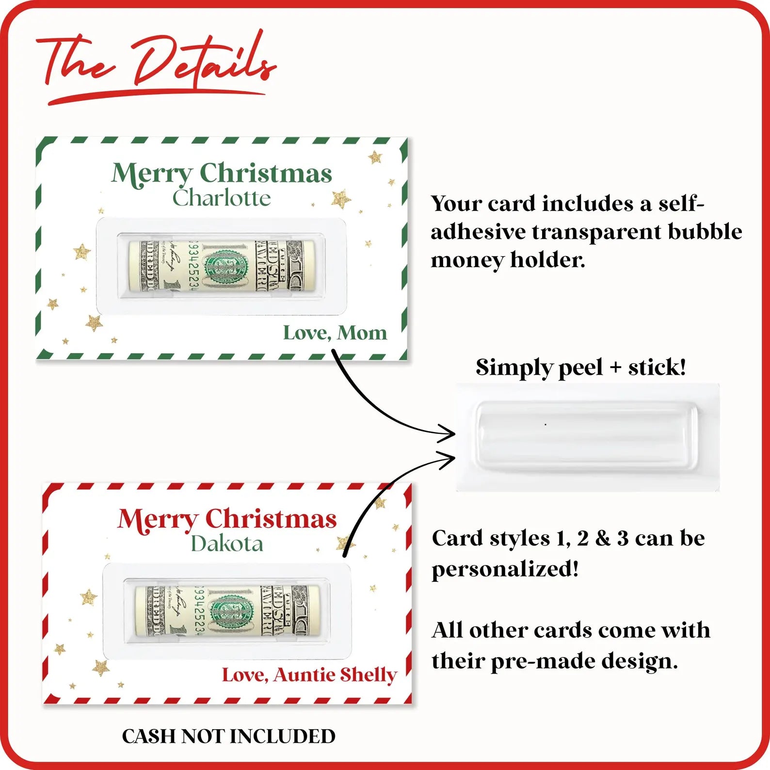 Custom name holiday money card holder – unique Christmas stocking stuffer and personalized cash gift for family and friends.