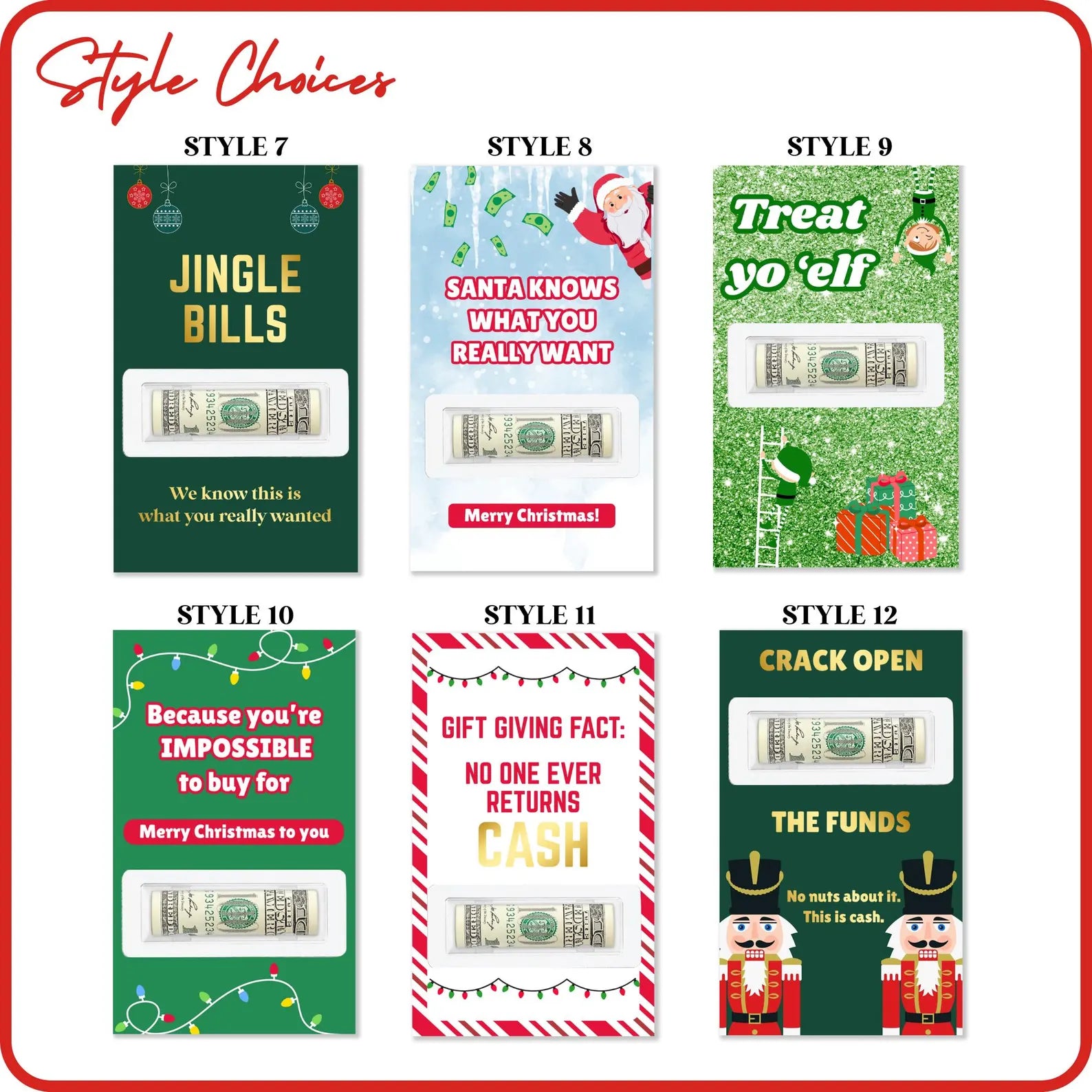 Holiday-themed money holder with personalized name – ideal Christmas stocking stuffer, fun cash gift for grandchild or friends.